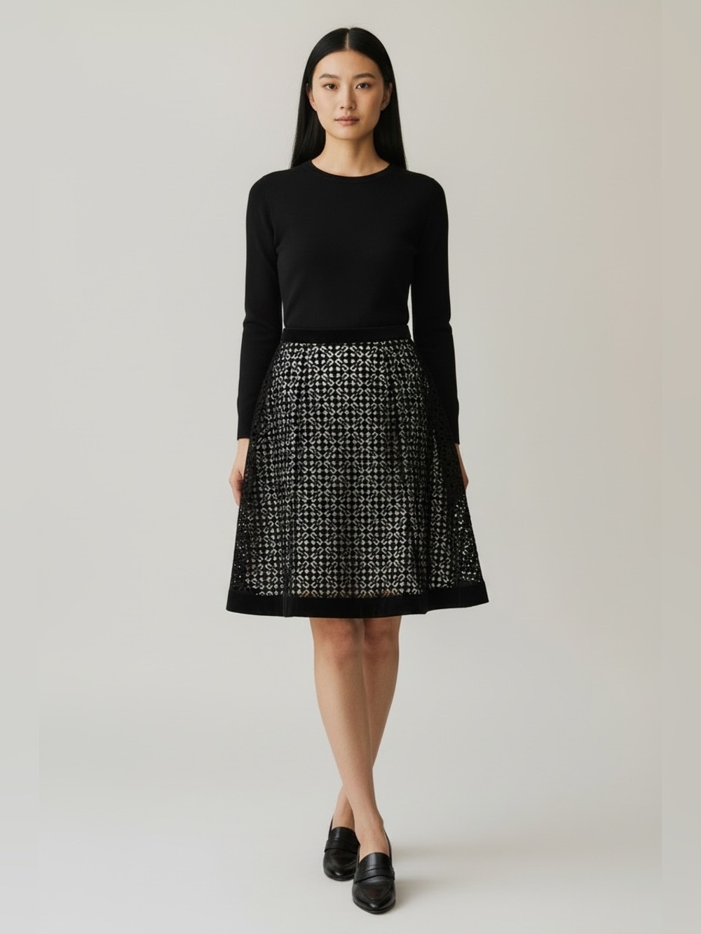 Catherine Malandrino Black Geometric Laser Cut A-Line Skirt - Size 10